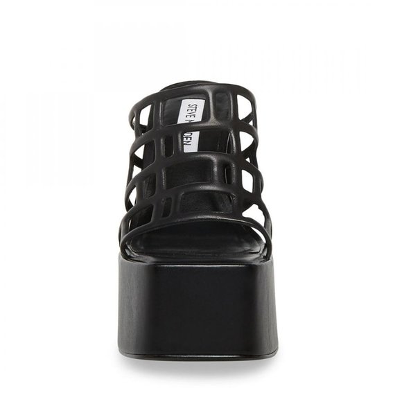 NWOB Steve Madden Black Leather Audrey Platform Heel Sandals - Picture 3 of 5